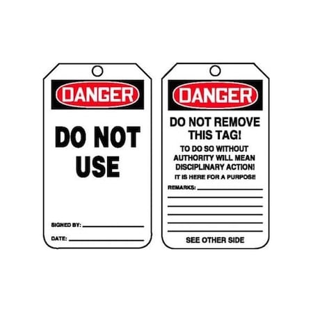 Accuform Safety Tags, DANGER DO NOT USE, 5.75in x 3.25in, RP-Plastic, 25PK MDT106PTP